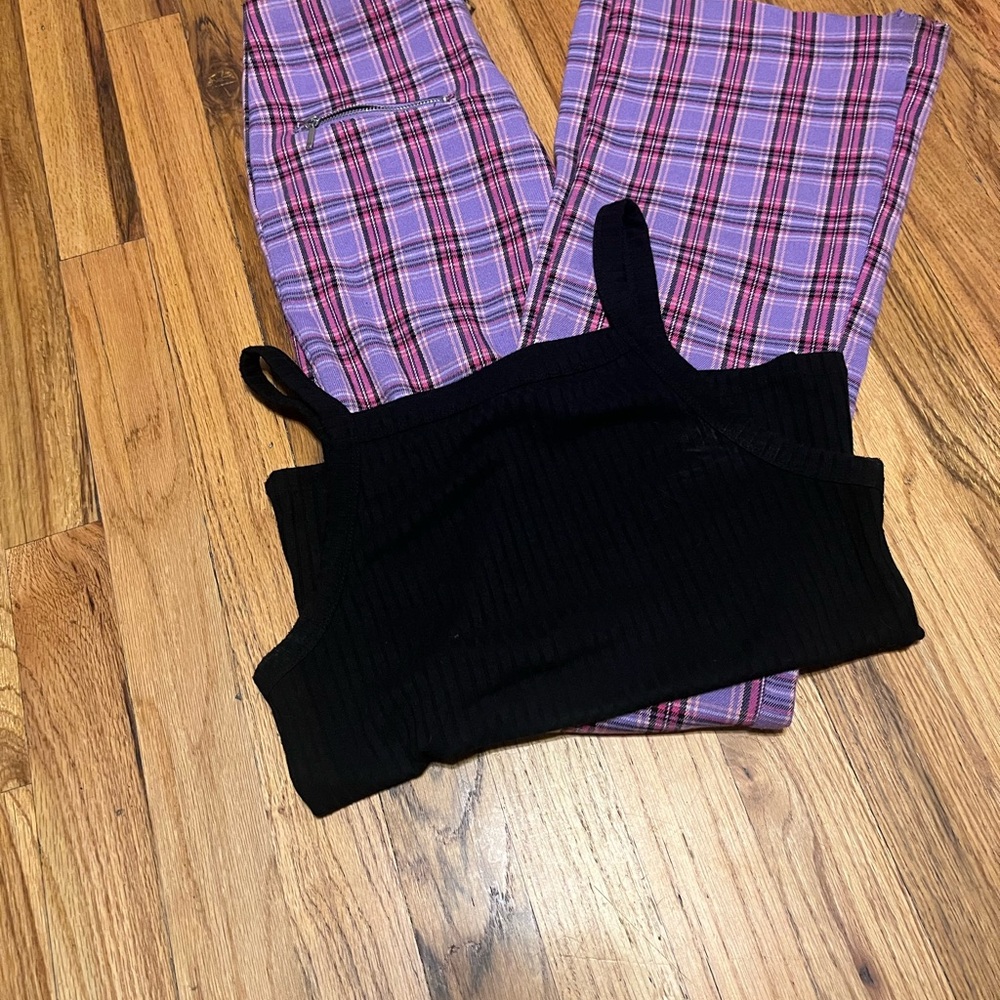 Plaid SO Pants & Black Ribbed Tank Bundle | Size 3 & Small - Picture 5 of 8